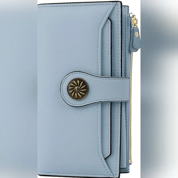 Leather. Stylish Blue Wallet with Gold Accent. Large capacity - Picture 2 of 8